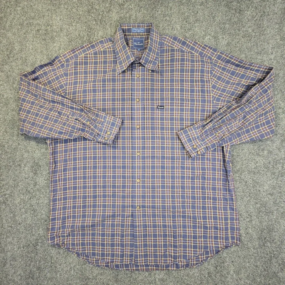 Vintage Façonnable Button-Down Shirt XL Plaid Made in‎ Malaysia 100% Cotton - Picture 2 of 9
